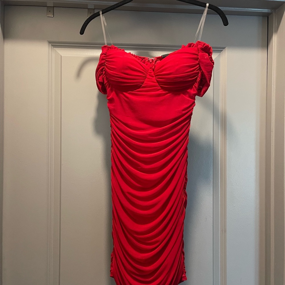 Red Ruched Dress - Picture 3 of 3